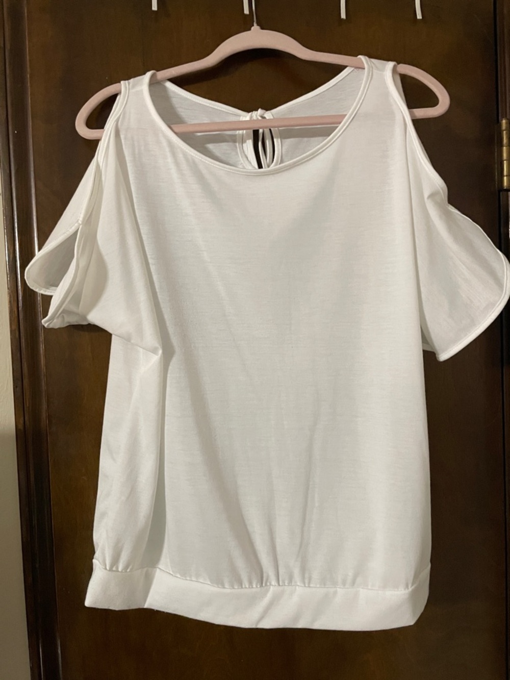 White Cold-Shoulder Blouse with Keyhole Back